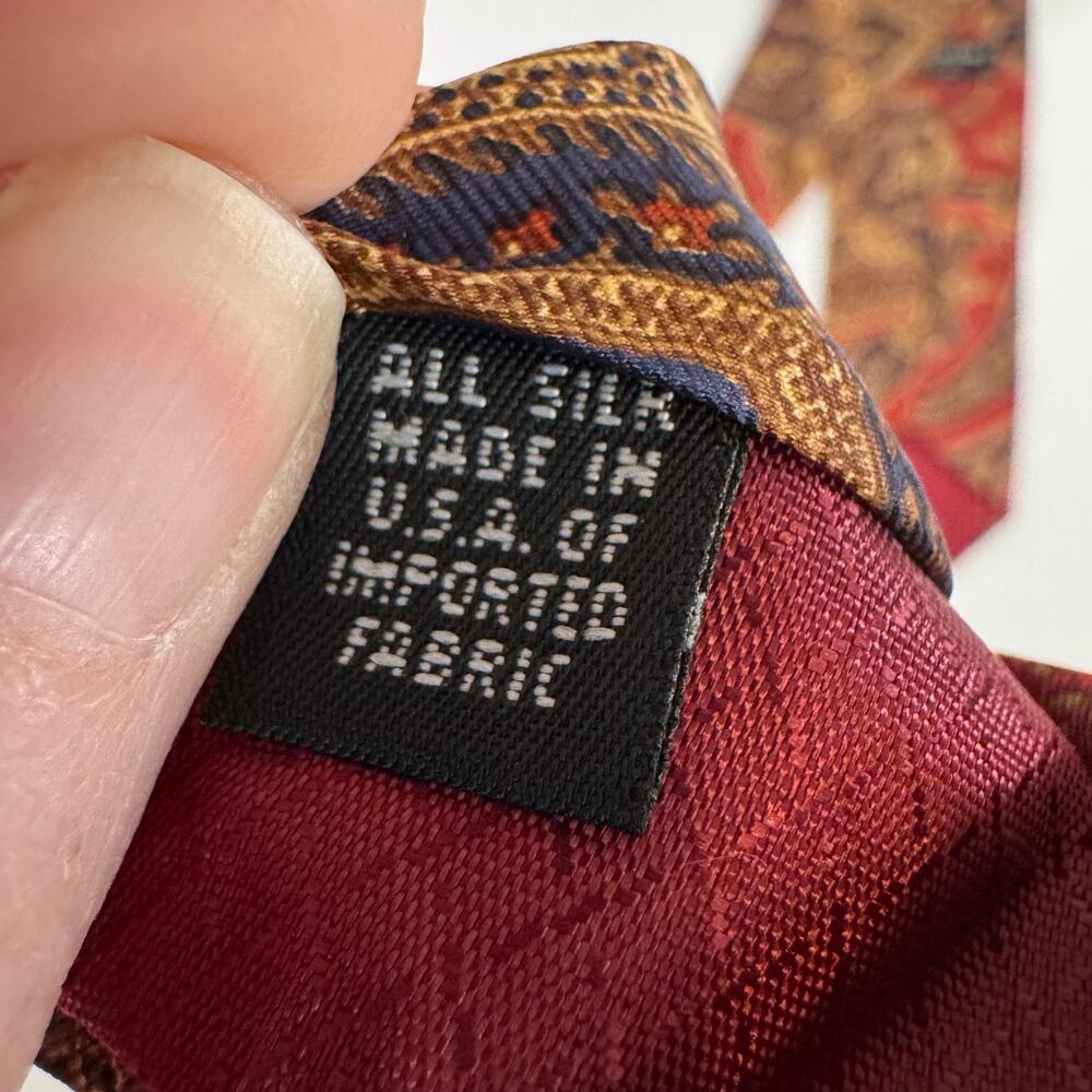 Christian Dior Men’s Silk Necktie Red Blue Paisley Made In USA Designer Tie EUC - Picture 3 of 5